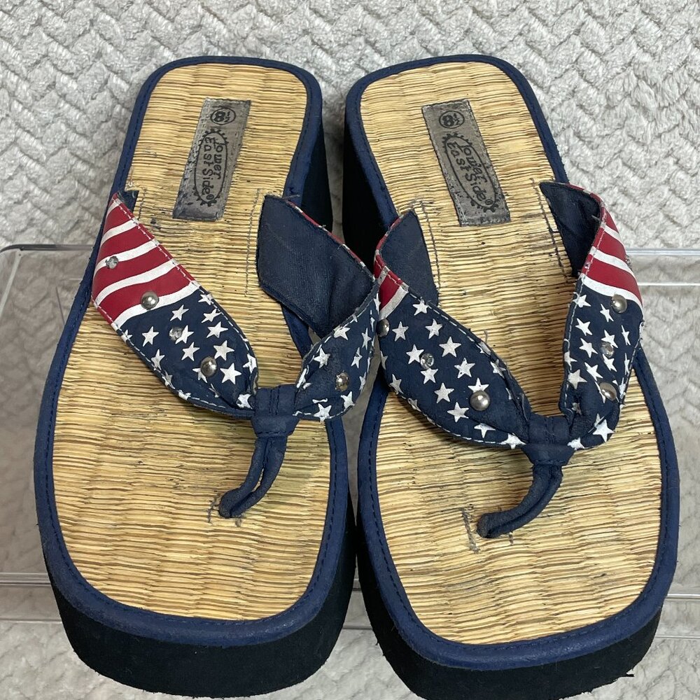 Lower Eastside Y2K Vintage Platform Americana‎ Flip Flop Rhinestone Sandals 8.5